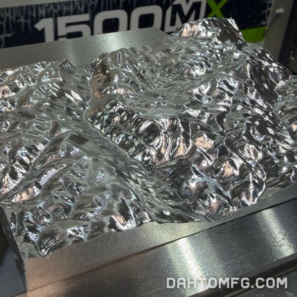 Close view of the finished topographic terrain surface in aluminum